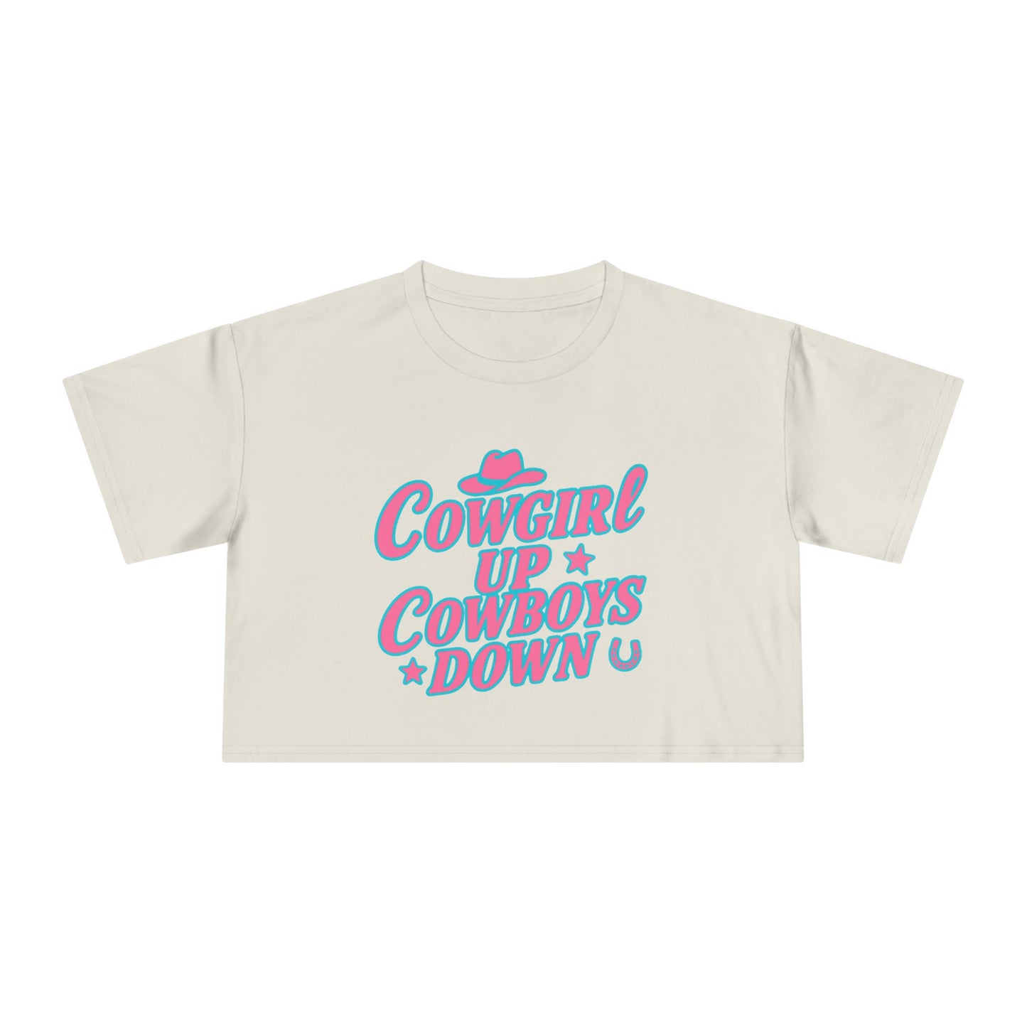 Cowgirl Up Cowboys Down Crop Tee.