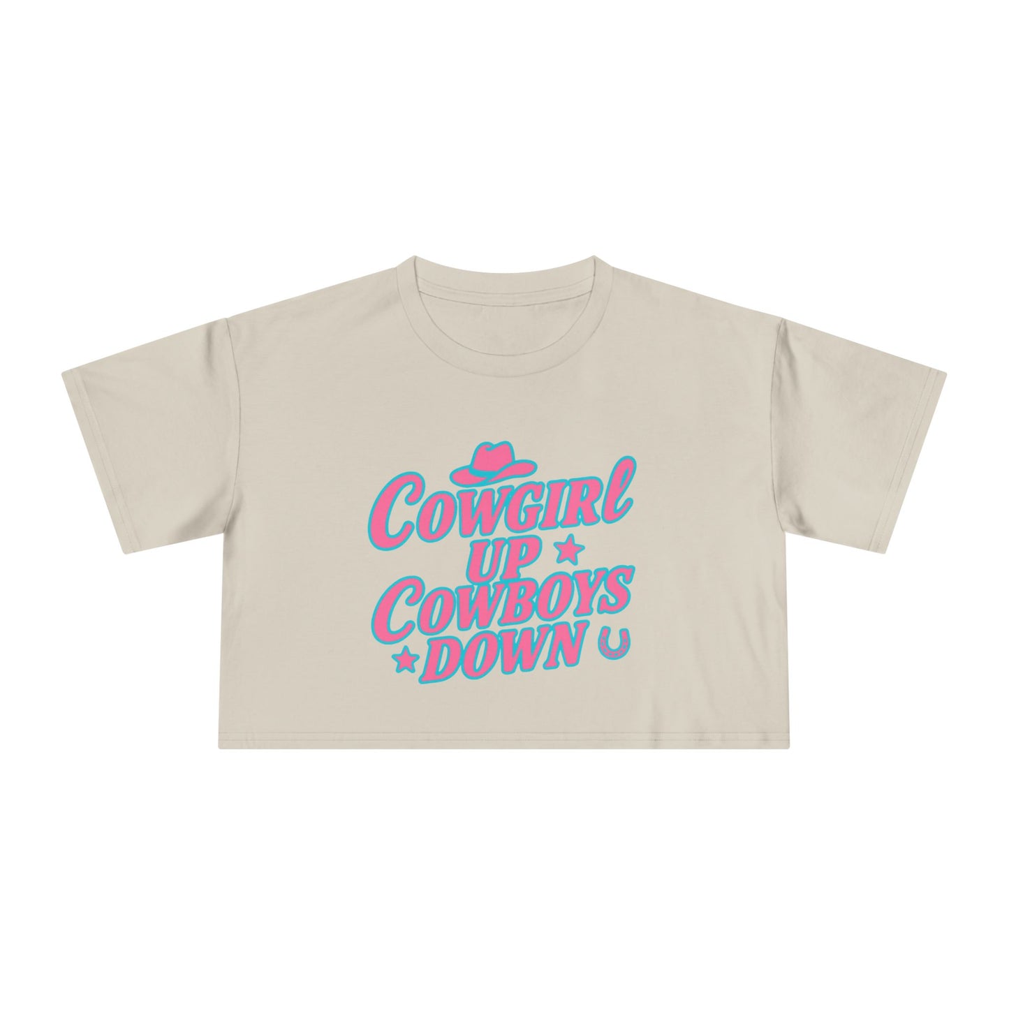 Cowgirl Up Cowboys Down Crop Tee.