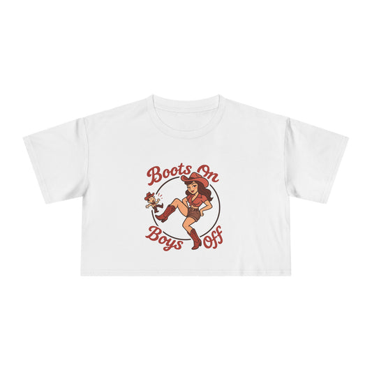 Boots On Boys Off Women's Crop Tee.