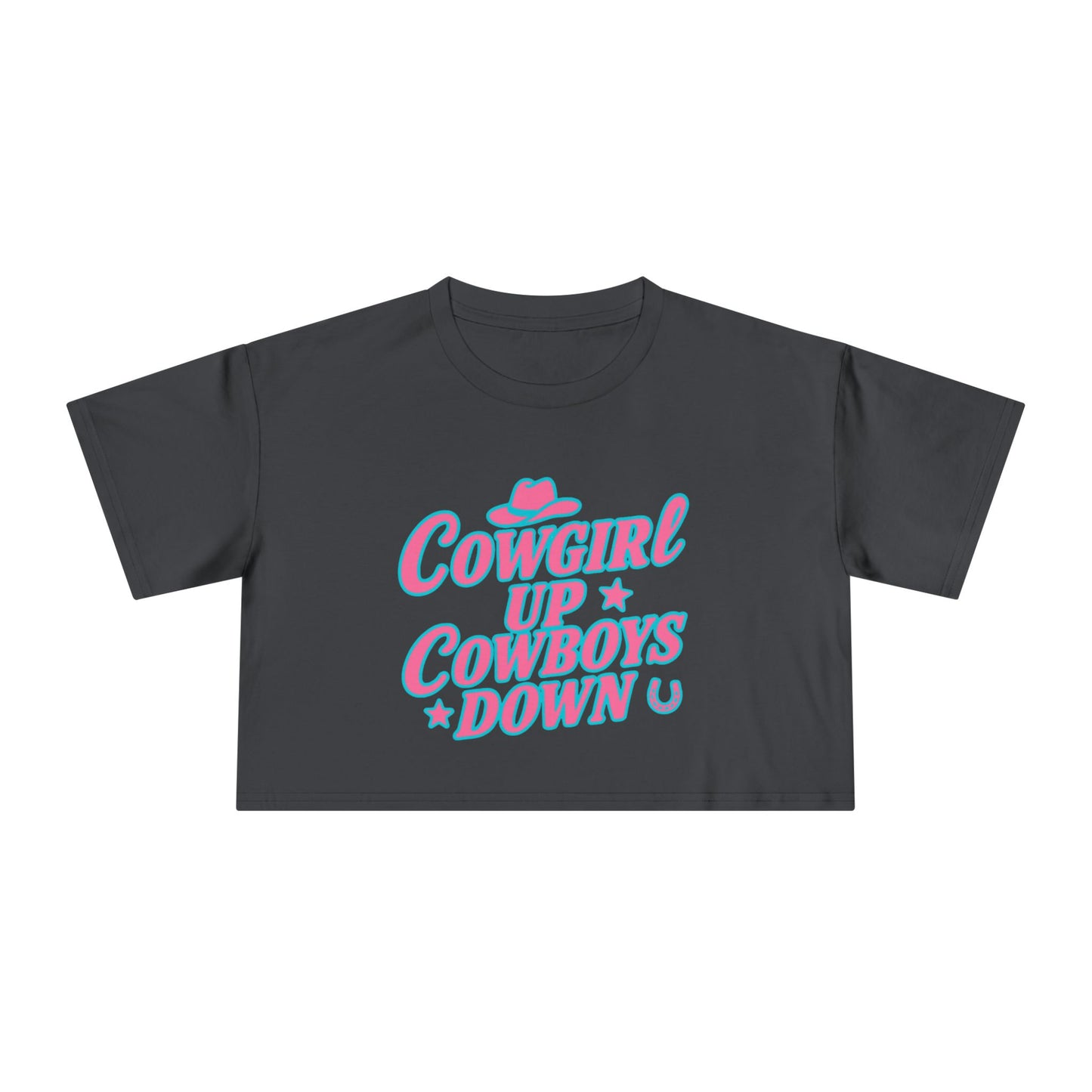 Cowgirl Up Cowboys Down Crop Tee.