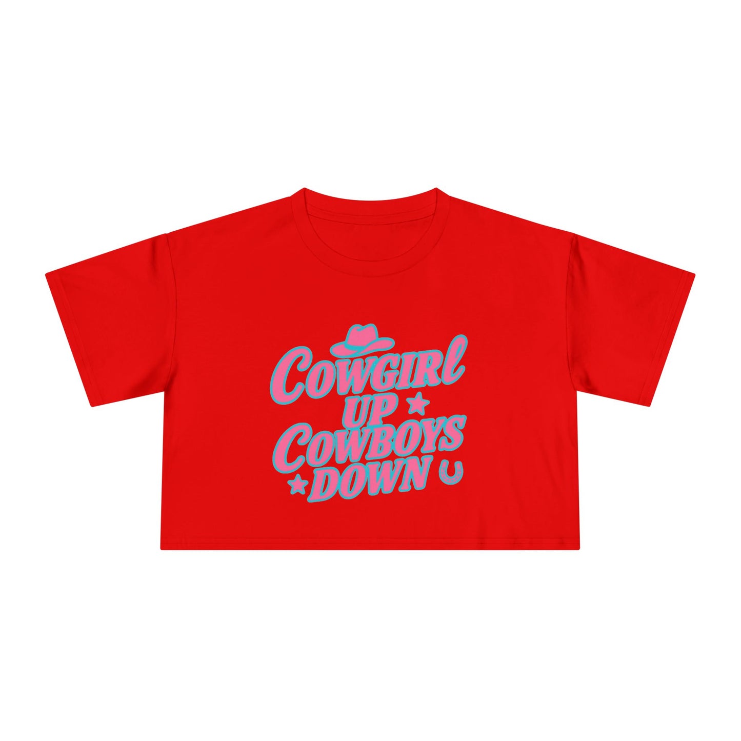 Cowgirl Up Cowboys Down Crop Tee.