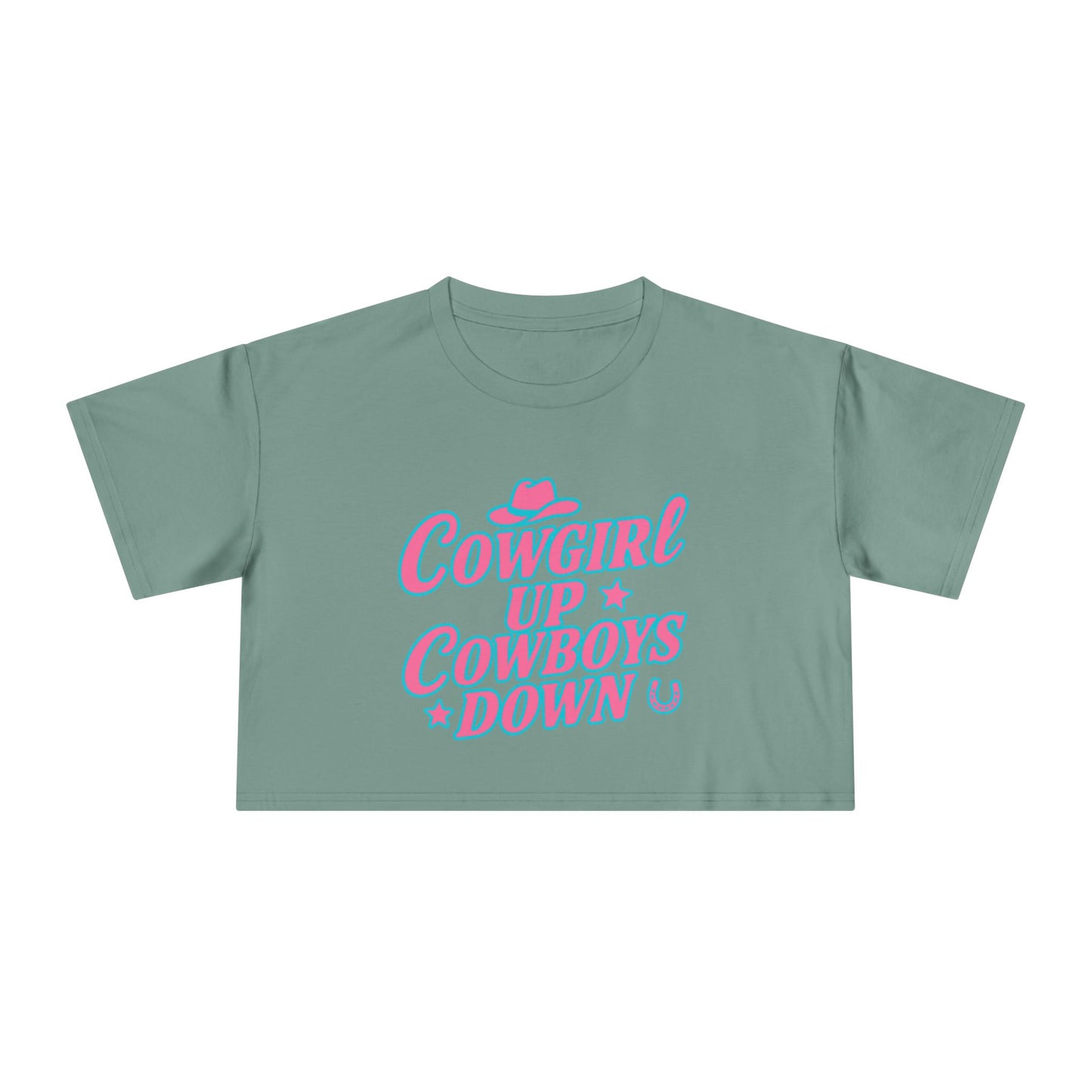 Cowgirl Up Cowboys Down Crop Tee.