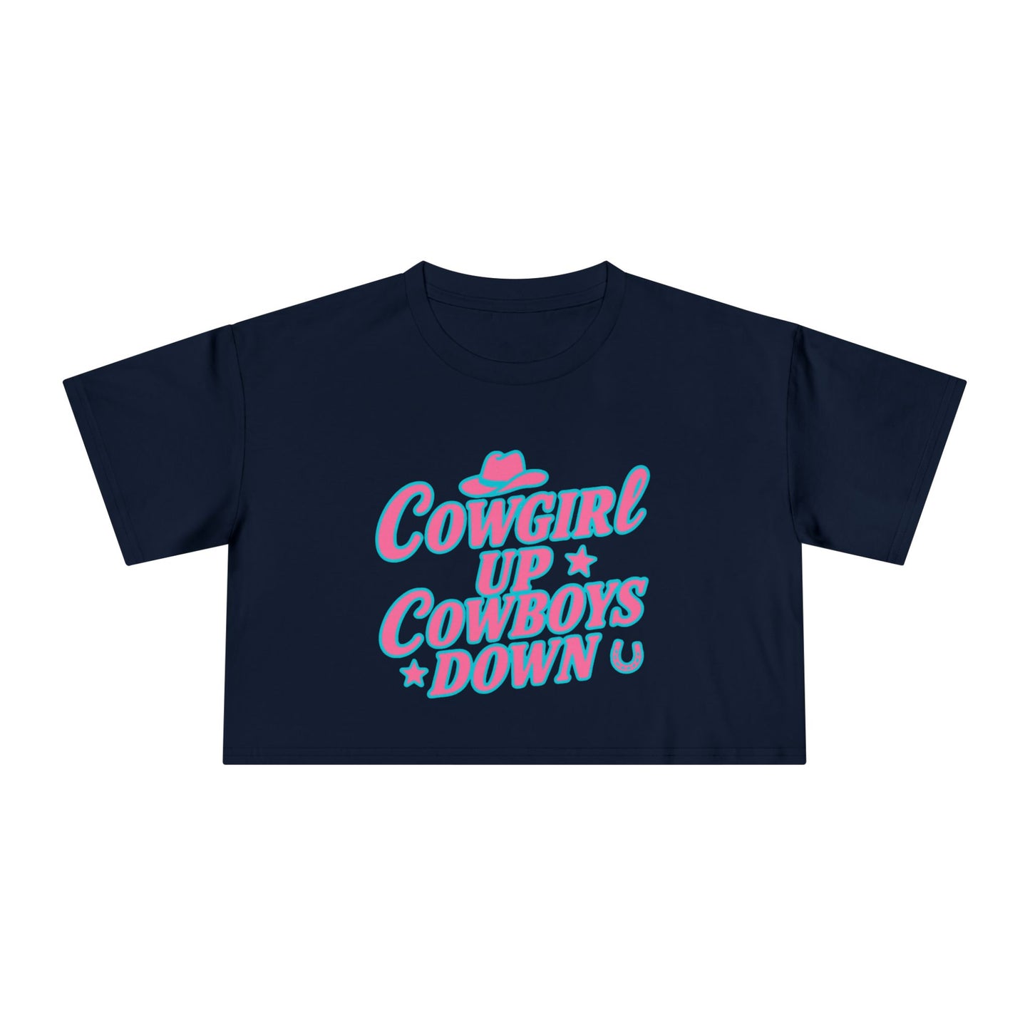 Cowgirl Up Cowboys Down Crop Tee.