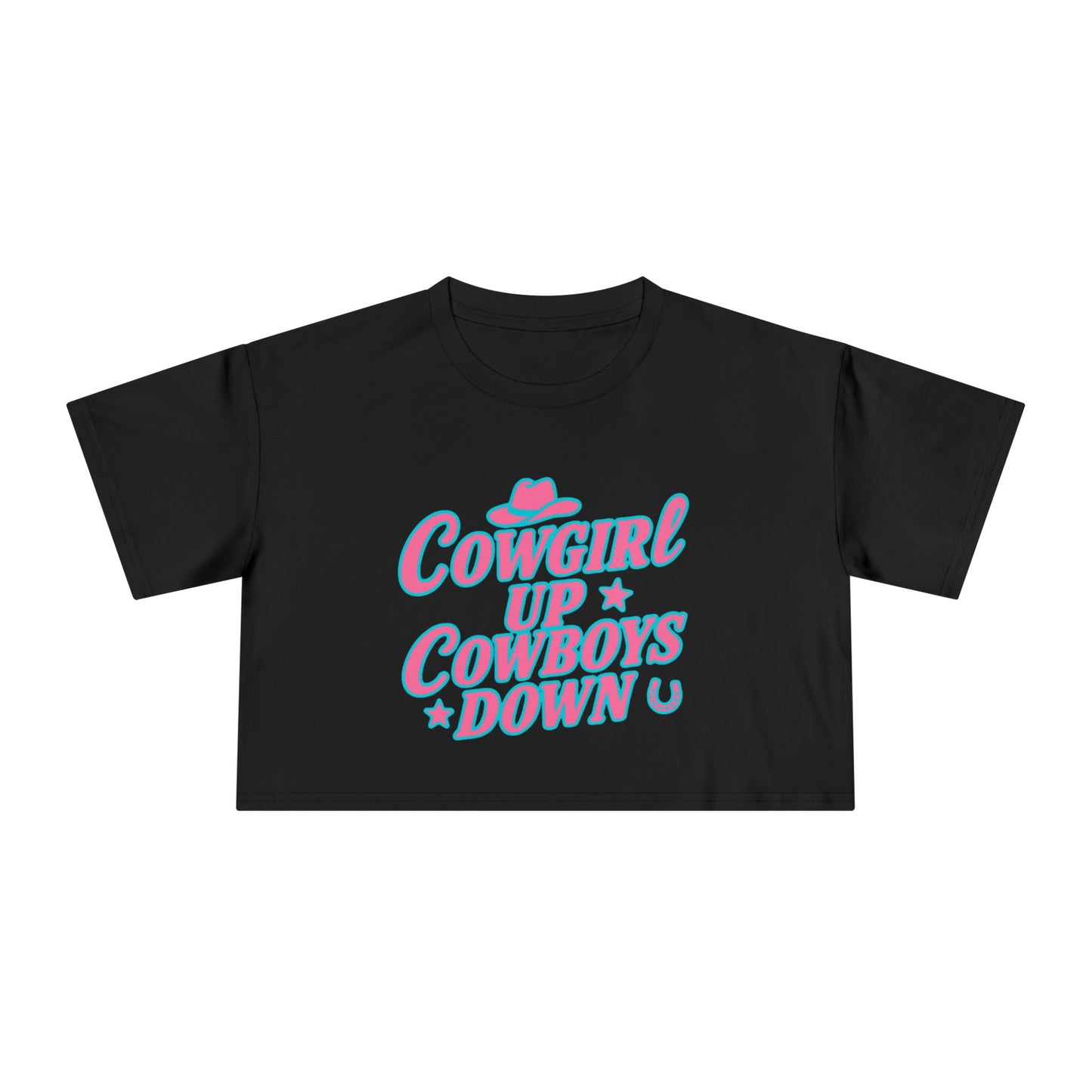 Cowgirl Up Cowboys Down Crop Tee.