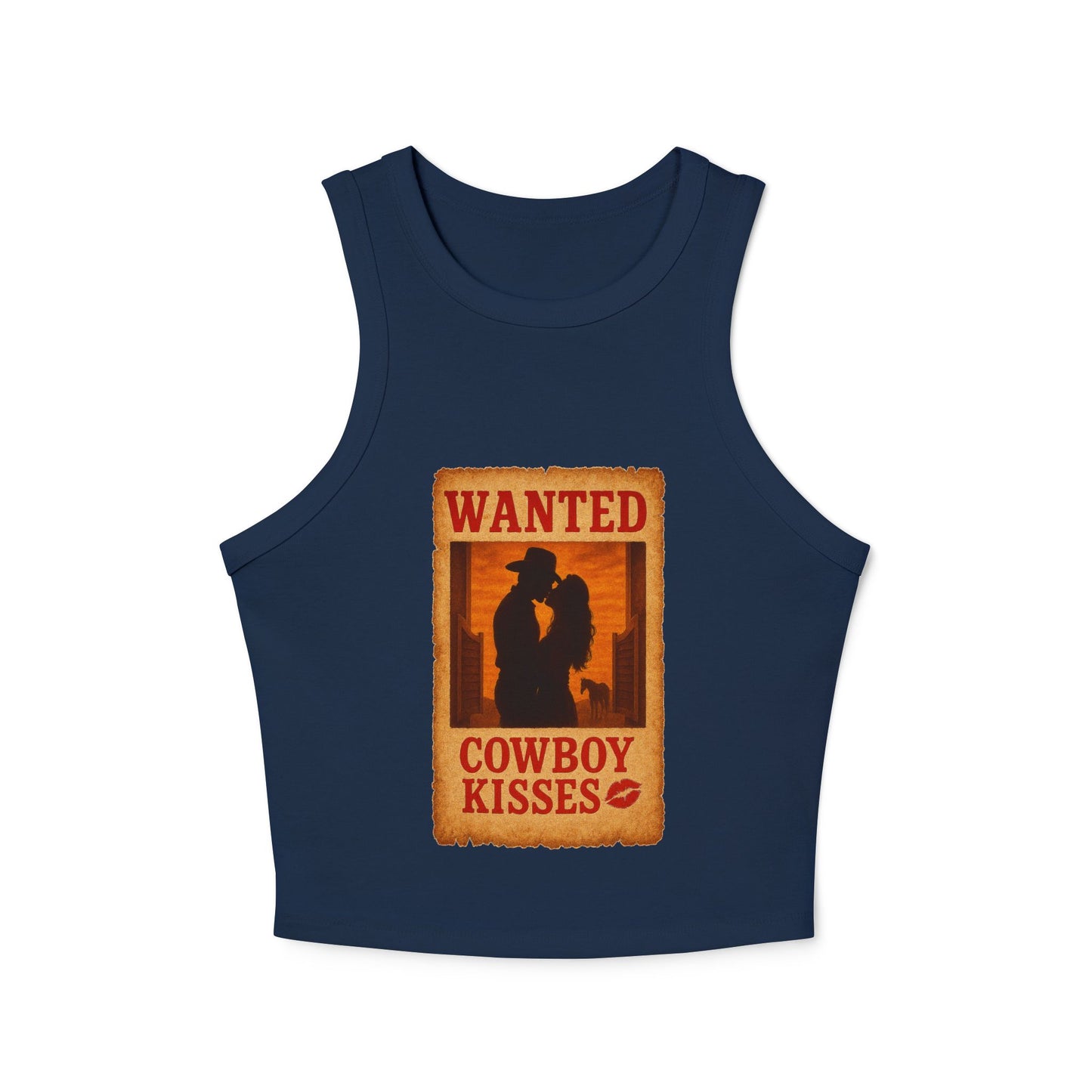 WANTED Cowboy Kisses Micro Rib Racer Tank.