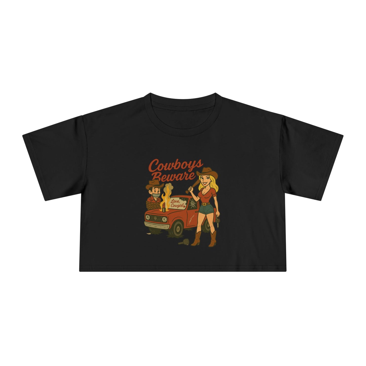 Cowboys Beware Crop Tee.