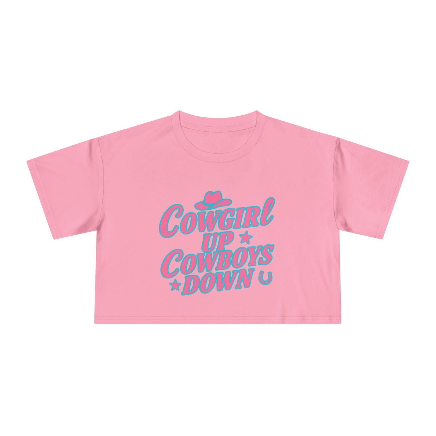 Cowgirl Up Cowboys Down Crop Tee.