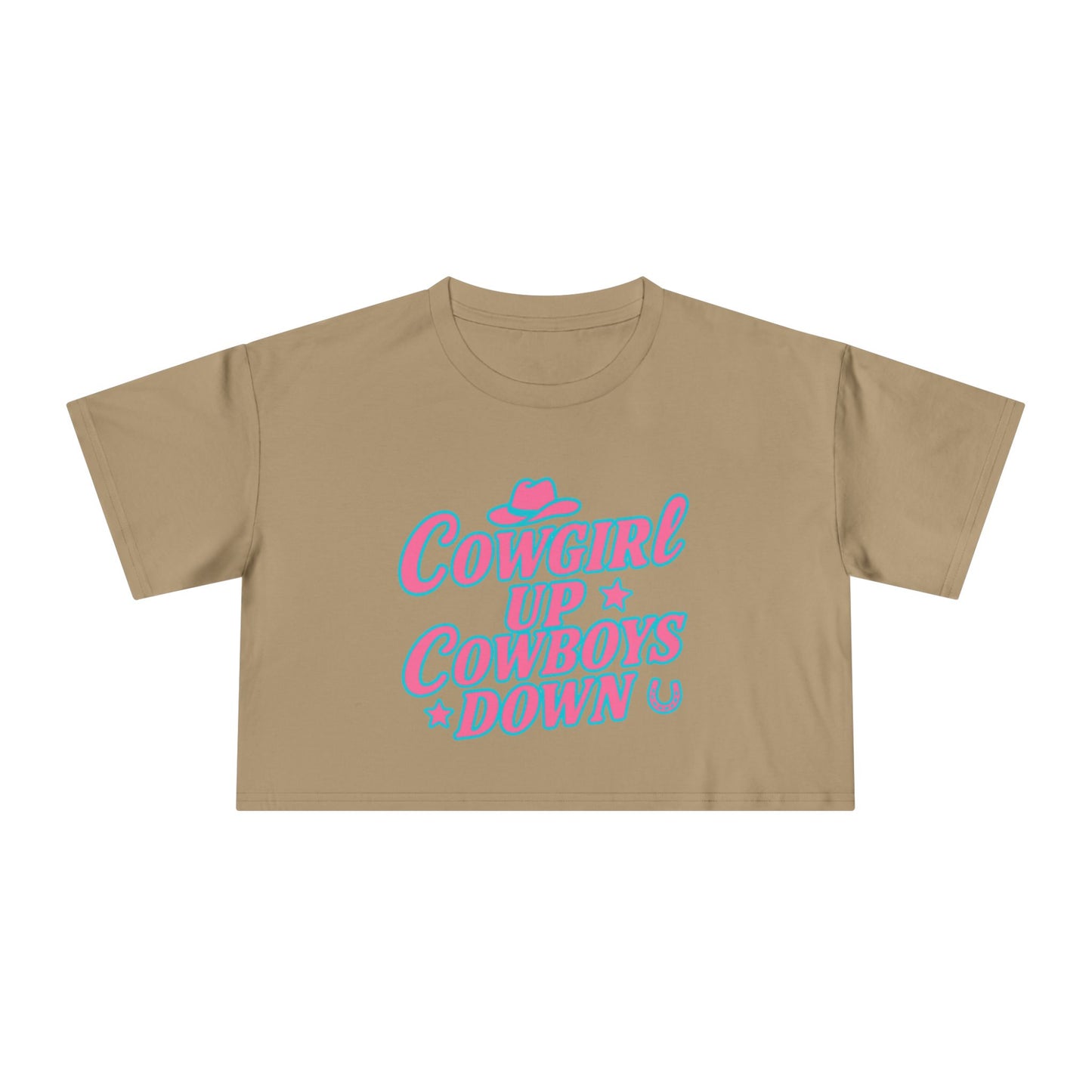 Cowgirl Up Cowboys Down Crop Tee.
