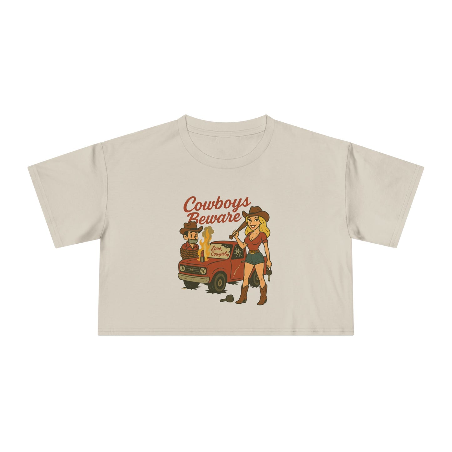 Cowboys Beware Crop Tee.