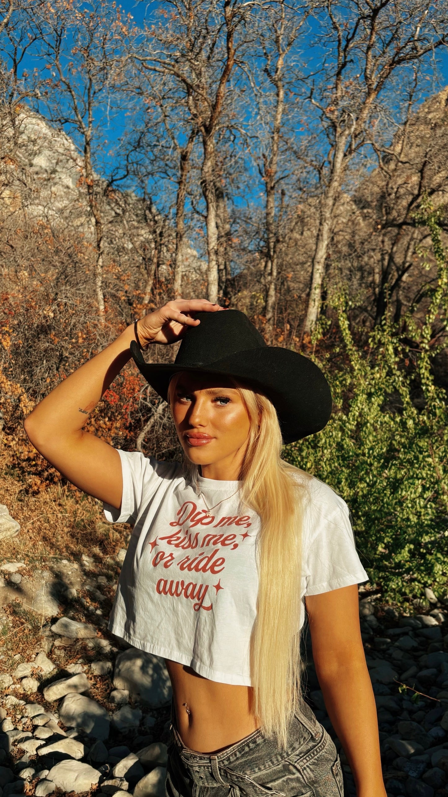 Dip Me, Kiss Me, Or Ride Away Crop Tee.