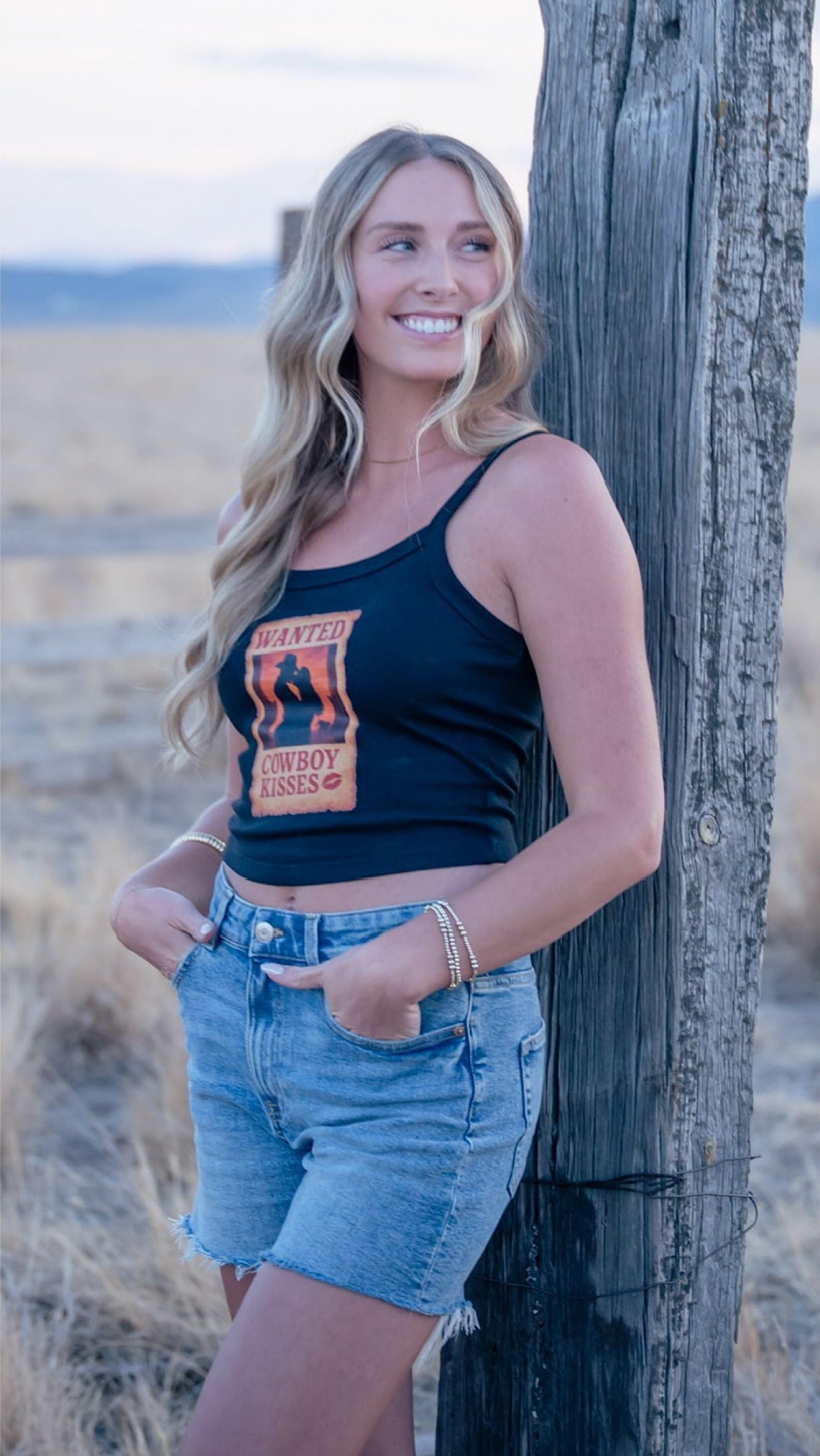 WANTED Cowboy Kisses Spaghetti Strap Tank